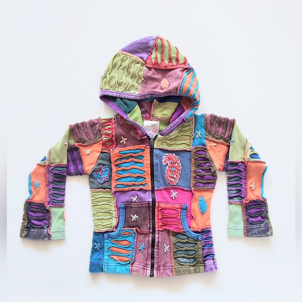 India Boutique Patchwork Hooded Jacket Multicolor Girls Size Small